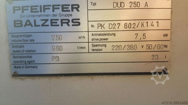 Pompe à vide rotatives 250m/h Pfeiffer DUO 250 A