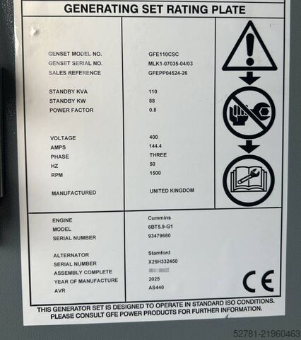 Kamenivo Cummins 6BT5.9-G1 - 110 kVA Generator - DPX-25105