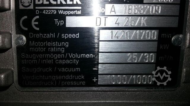 Compresor de paletas de bomba de presión de 25 m/h Becker DT 4.25 / K