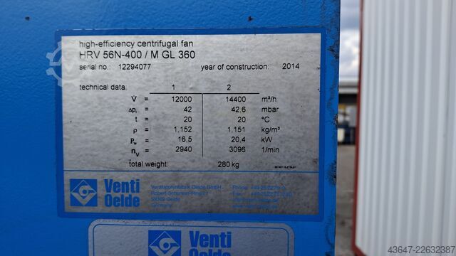 Soplador, ventilador centrífugo Venti Oelde HRV 56N-400/M GL 360
