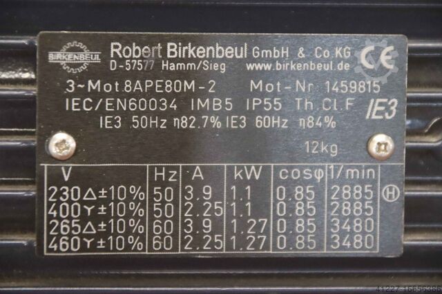 Moteur électrique 1,1 kW 2885 tr/min Birkenbeul 8APE80M-2