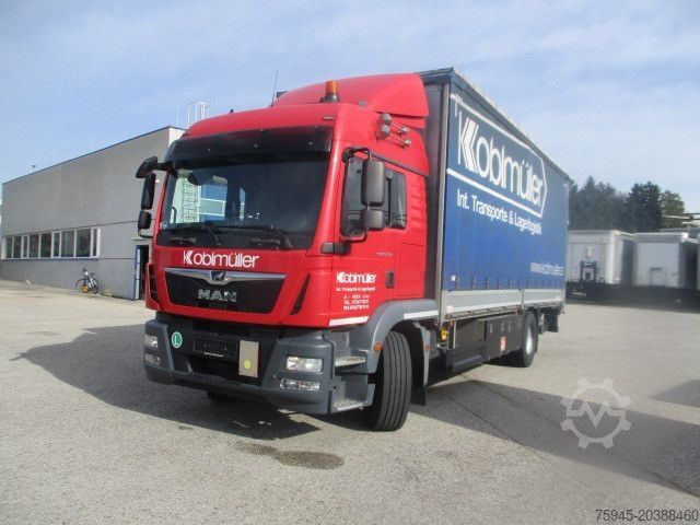 Plattewagen met zeil MAN TGM 18.290, LBW, TÜV 09/2026, Kabine 2 Betten