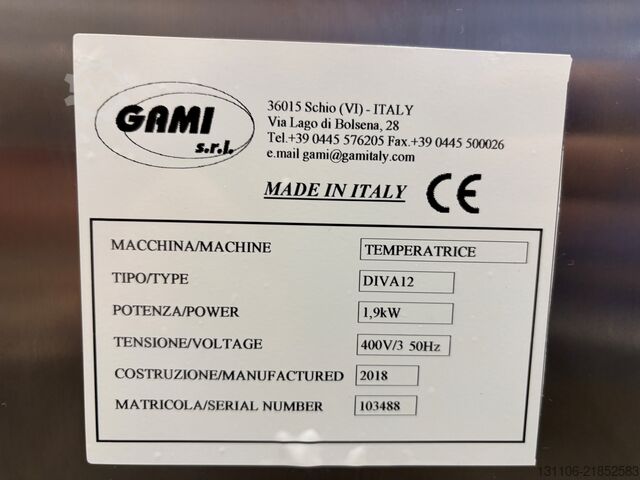 Machine de tempérage avec bande d'enrobage/accessoires GAMI Diva12