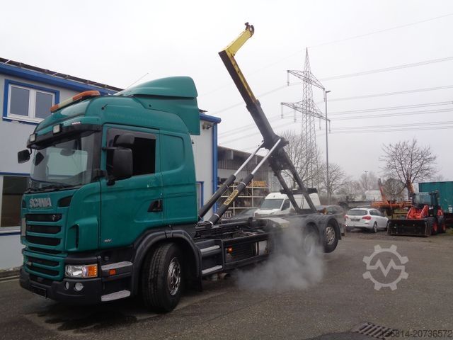 Kanca kasalı yük kamyonu (roll-off) SCANIA G440 6x2 Palfinger Abroller Lenkachse Retarder