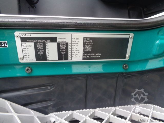 Kanca kasalı yük kamyonu (roll-off) SCANIA G440 6x2 Palfinger Abroller Lenkachse Retarder