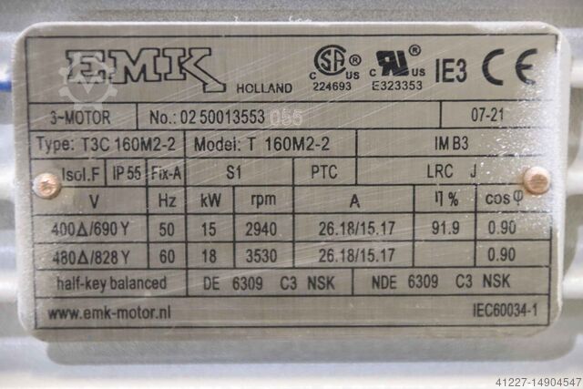 Ventilador de extração de aparas EMK 15 kW / 2940 U/min
