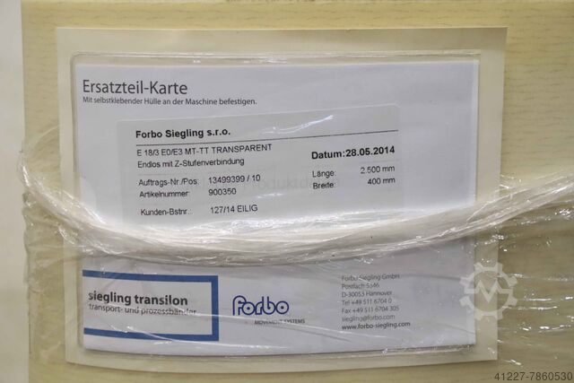 Breedte transportband 400 mm Forbo Siegling E 18/3 EO/E3 MT-TT TRANSPARENT