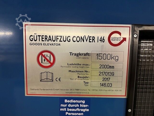 Goederenlift Gebhardt Güteraufzug Conver 146. 146,03