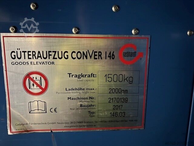 Goederenlift Gebhardt Güteraufzug Conver 146. 146,03