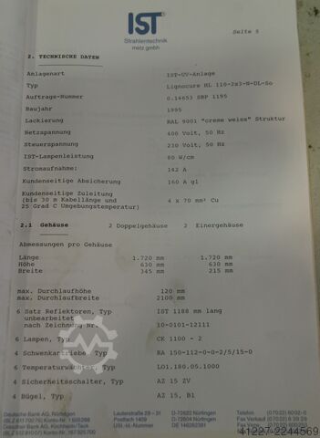 UV-Trocknerlampe mit 2 Stück Röhren IST Lignocure HL-110-2x3-N-DL