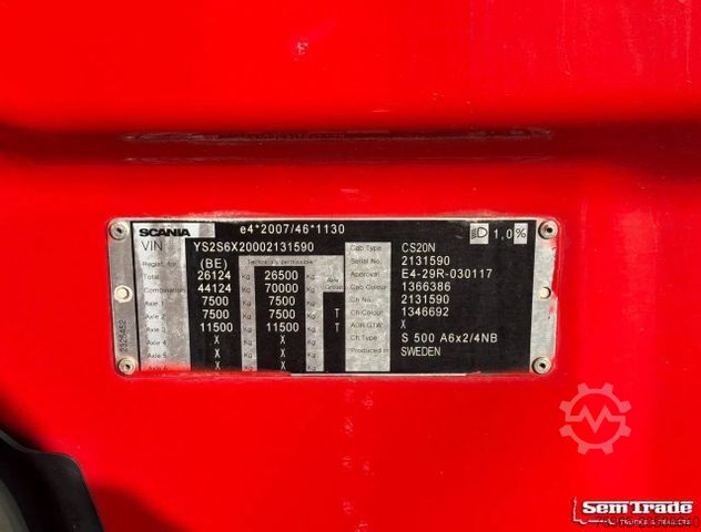 Standard tractor unit SCANIA S500 NGS RETARDER FULL AIR PTO+HYDROLICS 2X TANK