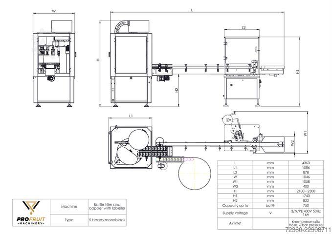 Enchedora e Tamponadora de Garrafas - MONOBLOCO 5 Profruit Machinery Bottle Filling and Capping