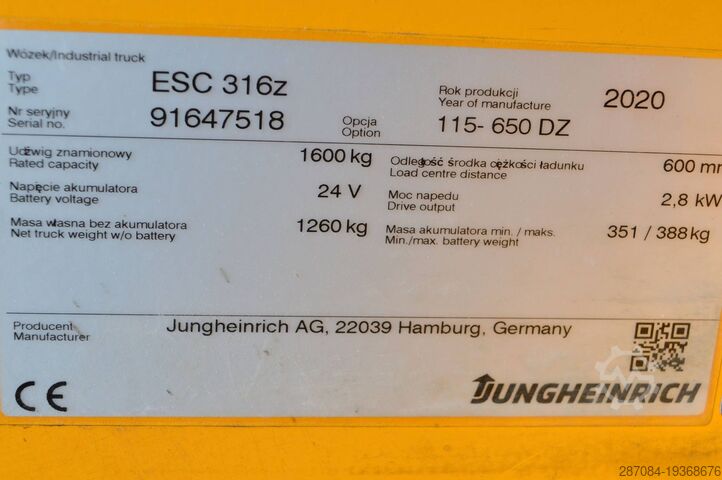 Empilhadeira alta Jungheinrich ESC 316z