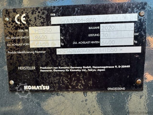 Utovarivač na točkovima KOMATSU WA 100M-8E0 Radlader 8 Ton - 3931 H - 0,75m³