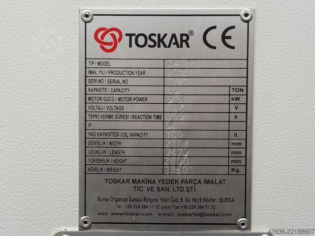Presă abkant TOSKAR - TA 2100-40 Toskar TA 2100-40