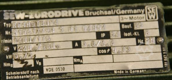 Tandwielmotor 0,75 kW 178 tpm SEW-EURODRIVE RF40DT80N4