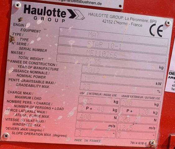 Telescopic boom lift Haulotte Star 10