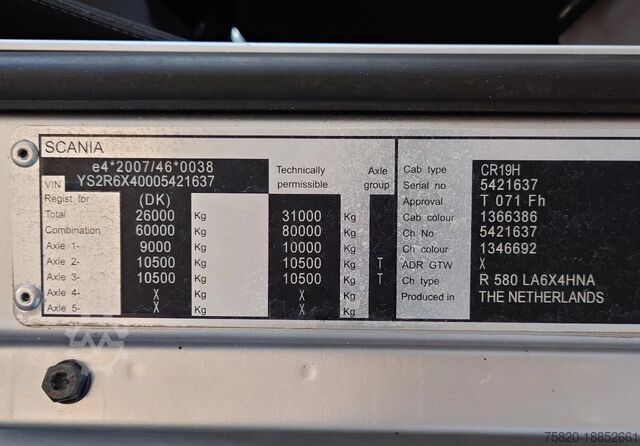 Standaard-SZM Scania R580 V8 6X4 TREKKER/TRACTOR/SZM MET EFFER 315/6...