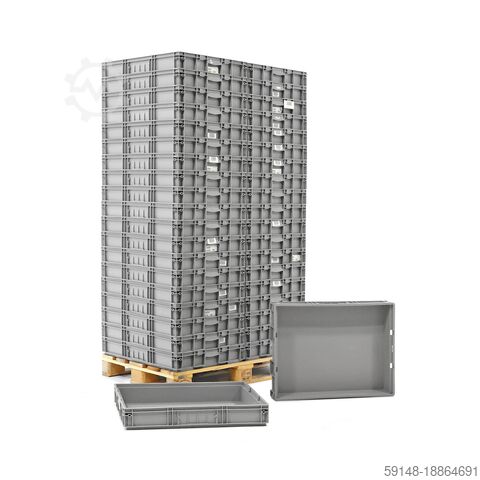 Używane pojemniki Euro z zamkniętymi uchwytami, dł.: 800, szer.: 600, wys.: 120 (mm). 46 l, dł.: Kruizinga 98-448GB-PAL