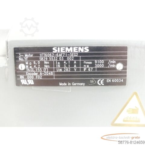 Siemens motor Siemens 1FT6062-6AF71-3EG2 Synchronservomotor SN:YFS829553203002