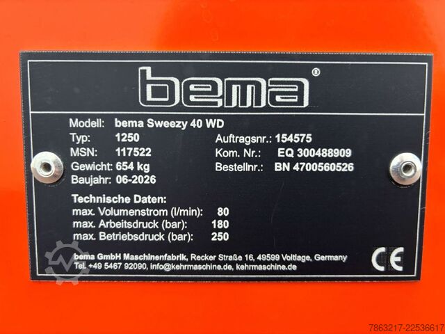οδοκαθαριστικό μηχάνημα Bema Sweezy 40 WD Typ 1250