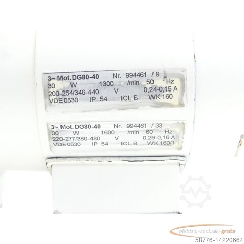Motor INDUR Antriebstechnik DG80-40 Motor SN:994461/9 + A-31 / 25W Getriebe i = 330