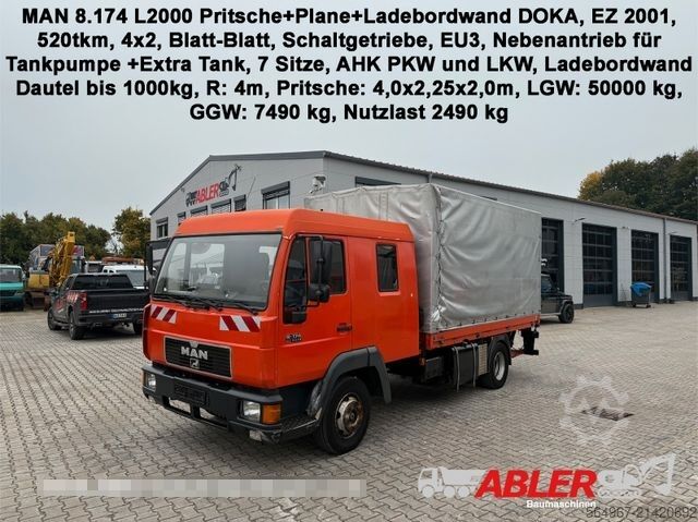 Samochód dostawczy z plandeką MAN 8.174 L2000 Pritsche+Plane+LBW DOKA