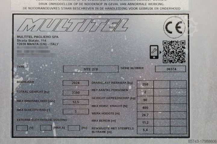 Teherautóra szerelt platform Multitel MTE270 Valid inspection, *Guarantee! Driving Licen