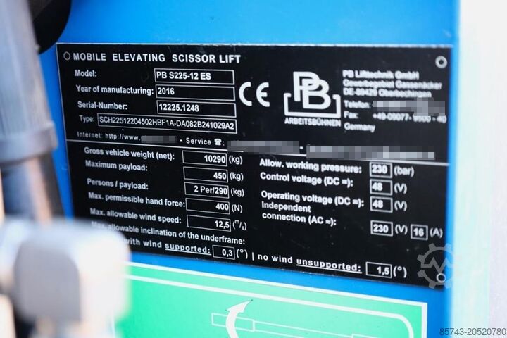 Schaarlift PB LIFT S225-12ES Electric, 22.5m Working Height, 450