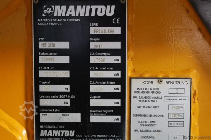Telescooplader Manitou MRT2150 Privilege Diesel, 4x4x4 Drive, 5t Cap. 20.