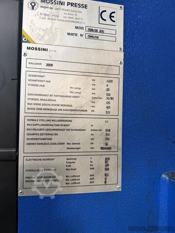 Otomatik delme makinesi - Servo pres Mossini PDM/2B/E 200