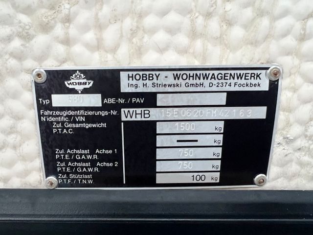 Husvagn HOBBY 580 Wohnwagen Festbett + Rundsitzgruppe