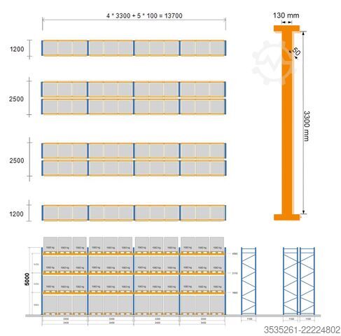 Raft pentru paleți 6 x 13,7 m, 5 m hoch, 30 Rahmen, 144 Traversen, 4 Lagerebenen, 3300 !