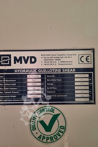 Hidrolik giyotin makası MVD B13/3100