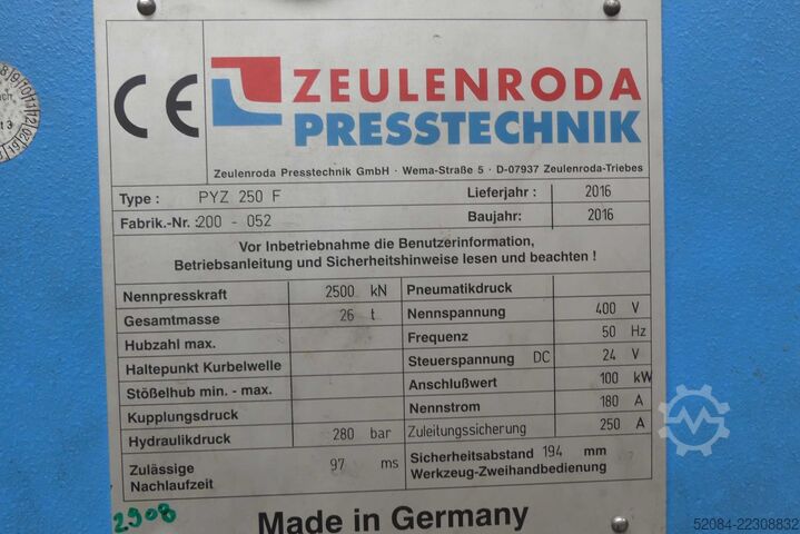 Pressa a doppio montante ZEULENRODAER ZEULENRODAER PRESSTECHNIK PYZ 250 F
