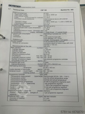 Stampa di officina DR. Fritsch CSP 100 Sintering Press