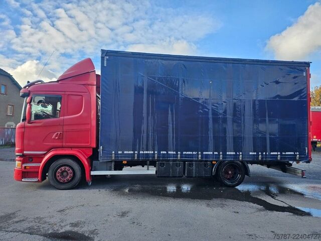 Samochód ciężarowy z plandeką typu platforma SCANIA G410 Volumen, Edscha, Hubdach+Tandemhänger