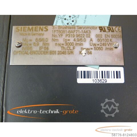 μονάδα ελέγχου Siemens 1FT6081-8AF71-1AK3 Servomotor   -  mit 12 Monaten Gewährleistung! -