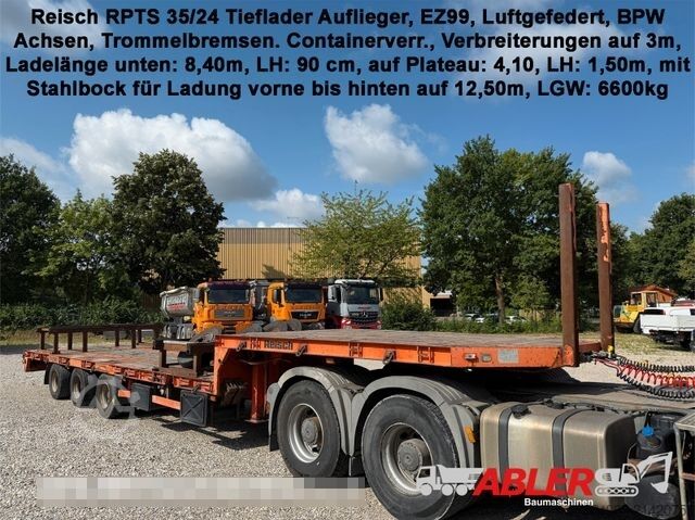 Low loader semitrailer REISCH RPTS 35/24 Tieflader Verbreiterungen Container