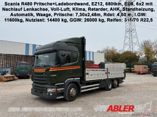 Vrachtauto met open laadbak SCANIA R480 Pritsche+LBW Klima Retarder AHK Luft