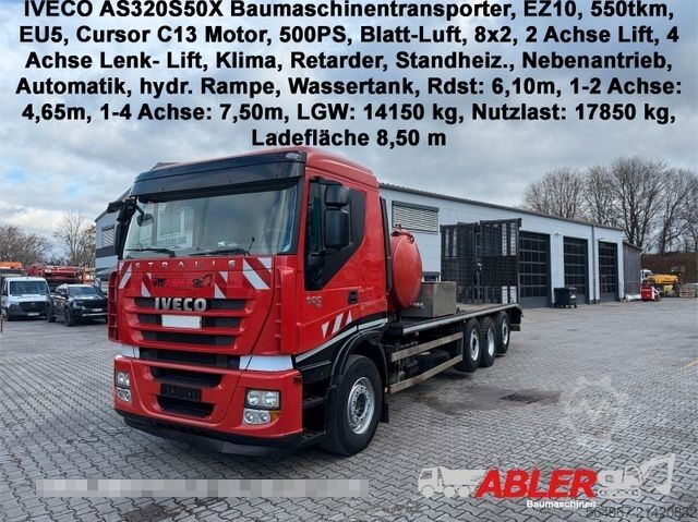 Camión portacoches IVECO AS320S50 Baumaschinentransporter hydr. Rampe