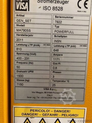 Nødgenerator VISA MAN 810 KVA VISA ONIS MAN 2842 LE 213