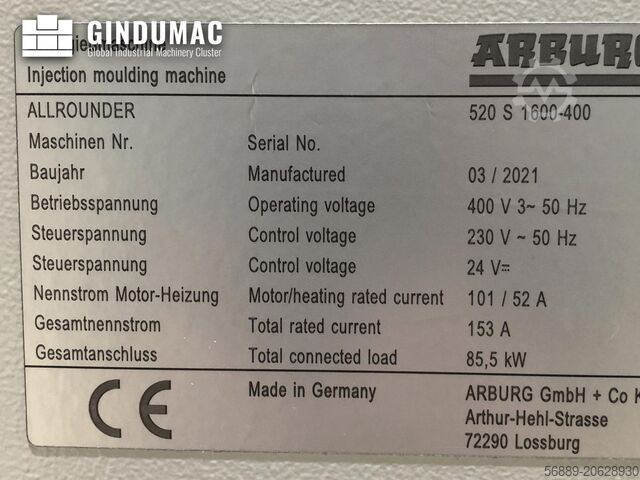 Máquina de moldagem por injeção hidráulica Arburg Allrounder 520S 1600-400