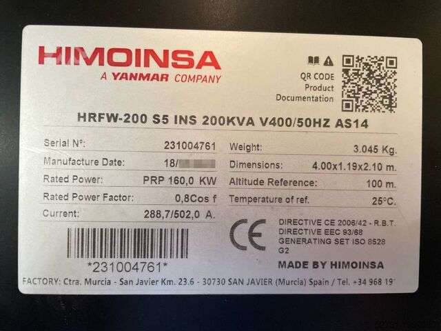Aggregat Himoinsa HRFW-200S5 - 200 kVA Stage V - DPX-12637