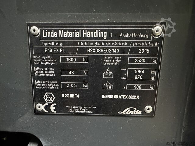 E 16 PL - 386 - Atex Proplan EX 2G / Zone 1 !! NEW battery !! LINDE E 16 PL - 386 - Atex Proplan EX 2G / Zone 1 !! NEW battery !!