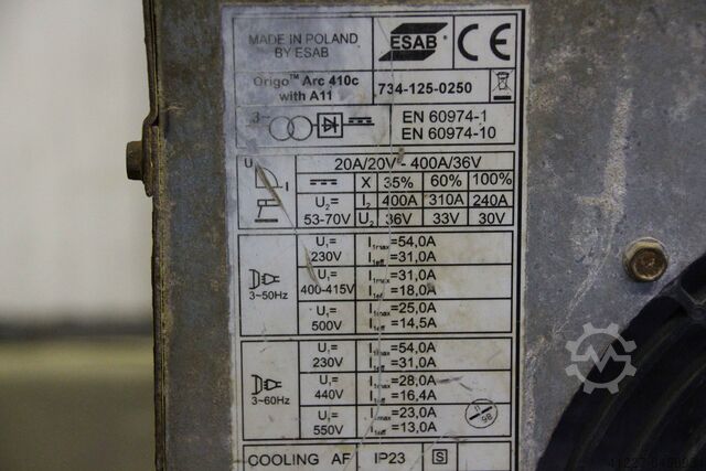 Electrode welding machine 400 A ESAB Origo Arc 410c