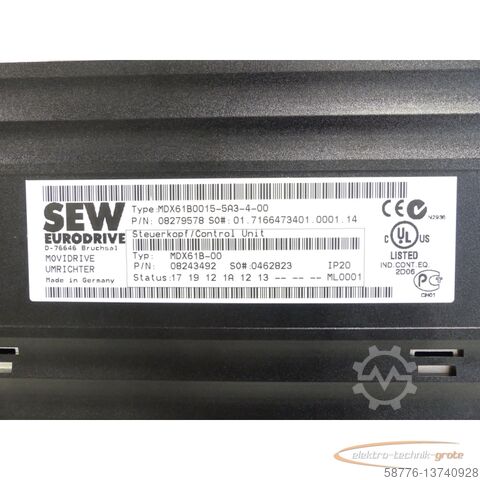 Componente SEW Eurodrive SEW Eurodrive MDX61B0015-5A3-4-00 MOVIDRIVE Umrichter SN:01.7166473401