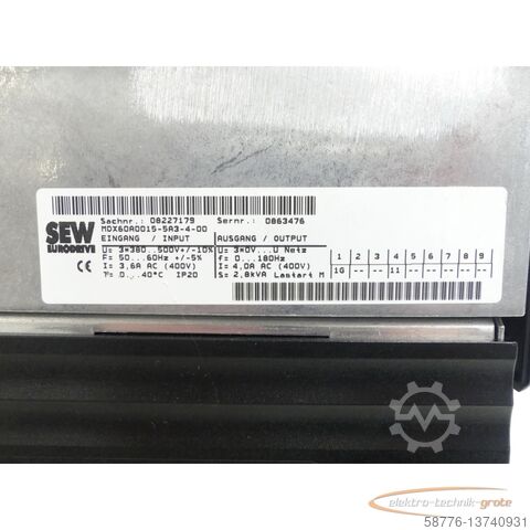 Componente SEW Eurodrive SEW Eurodrive MDX61B0015-5A3-4-00 MOVIDRIVE Umrichter SN:0633554