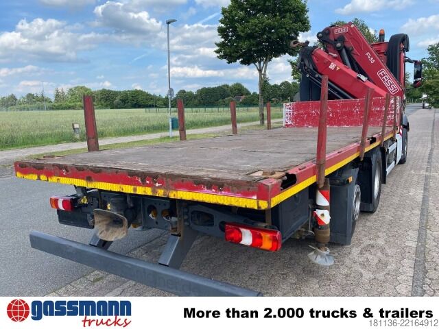 Platós teherautó Mercedes-Benz Antos 2543 L 6x2, Liftachse, Kran Fassi