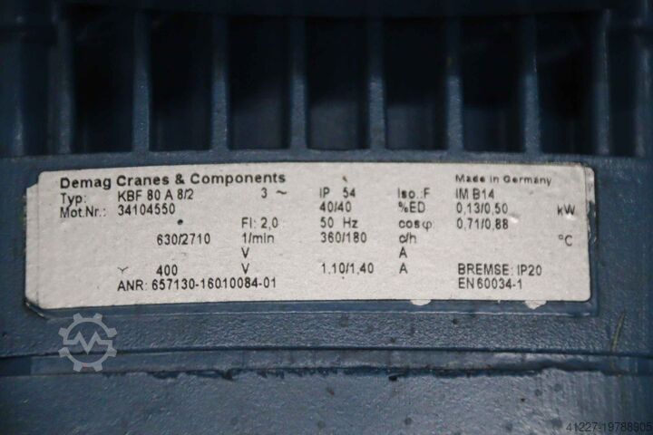 Redüktörlü motor 0,13/0,50 kW 43,4/186,8 d/dak DEMAG KBF80A8/2
